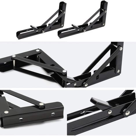 Klappbares Wandregal, 250 mm, aus Edelstahl 304, für Werkbank, klappbare Halterung, Wandregalhalterung (2 Stück), Schwarz (1/4)