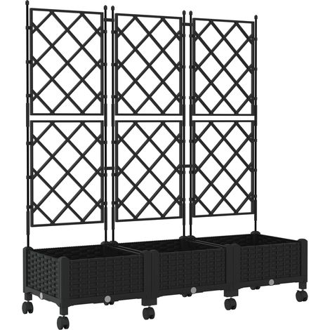 Maison Exclusive - Vaso da giardino con grigliato e ruote 3 pz Nero PP (1/5)