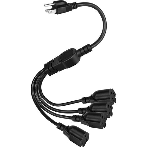 Cordon D'Alimentation Diviseur 1 Vers 4 Prises - NEMA 5-15P Vers 4x NEMA 5-15R - 16 AWG - 10 A - 1250 W - 50 cm - Noir (1/5)
