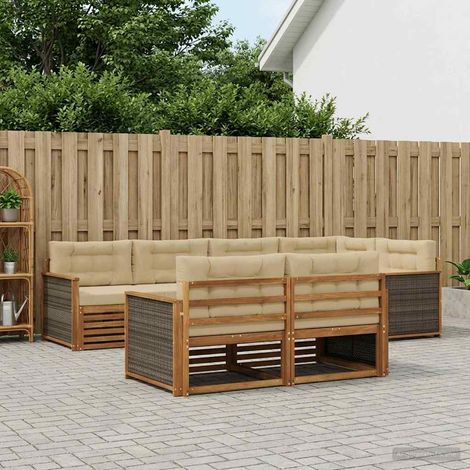vidaXL Outdoor-Sofagarnitur mit Kissen 7 pcs Natur und Beige (1/5)