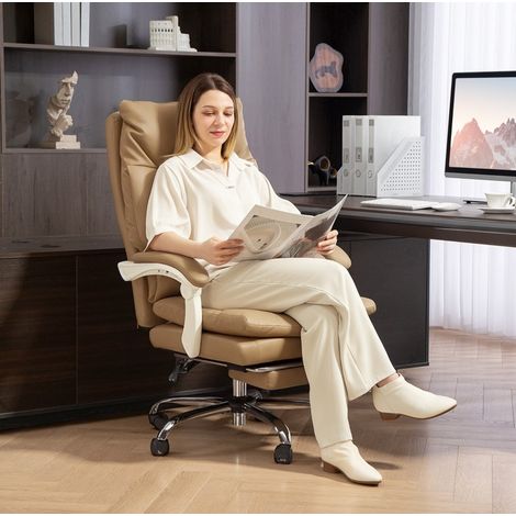 Silla de oficina ergonómica de cuero sintético, reclinable 135°, con reposapiés DESVIAE (1/5)