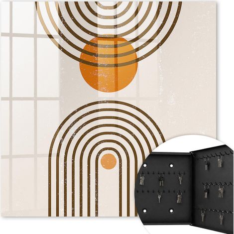Armoire à clés - (30 cm x 30 cm) - Boîte à clés murale - Coffret de rangement pour clés - Couleur noire - Ouverture vers la droite - Pour maison et bureau - Géométrie rétro