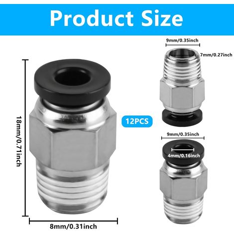 12 Pcs Pc4-M10 Raccord Pneumatique Pc4 M10 Connecteur Pneumatique pour Tube Ptfe, Pc4-M10 Pneumatique Connecteur, Raccord Rapide Droits Filetage M10 pour Extrudeur Imprimante 3D