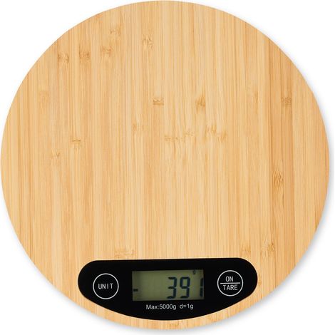 Bilancia da cucina digitale rotonda con funzione tara precisione fino a 5 kg in bambù naturale 130010604
