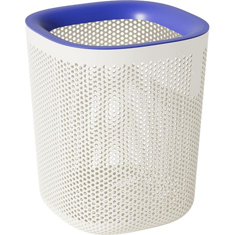 Poubelle en plastique à pression, style nordique simple, pour cuisine, chambre, bureau, toilettes, salon, L, blanc laiteux et bleu