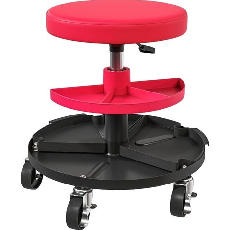 Tabouret d'atelier réglable en hauteur avec roulettes et plateaux, capacité 135 kg, coloris rouge (1/5)