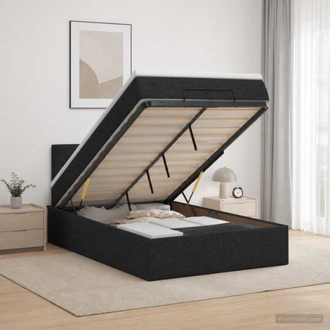 Cama otomana con colchón con cabecera Negro 120 x 190 cm Tela (1/5)