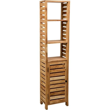 Scaffale stretto legno di acacia con ripiani e anta Funchal