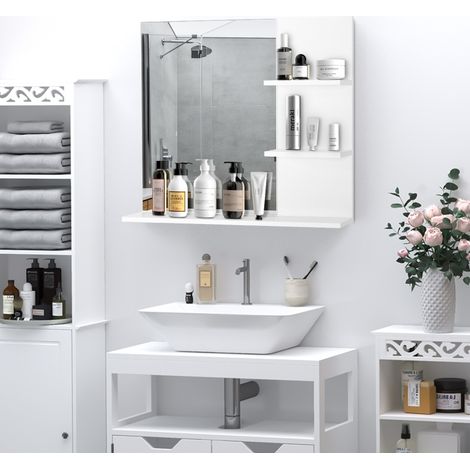 Specchio da parete 60x10x48 cm in MDF bianco con contenitore per bagno FloraGrace (1/5)