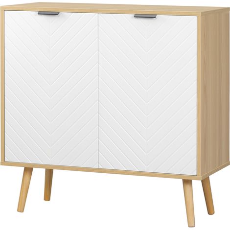 Buffet bas style nordique POMPY blanc et bois naturel