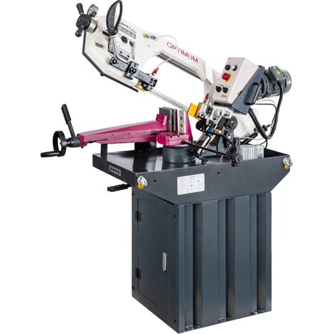 Scie à ruban pour métaux 225 mm – Capacité de coupe ronde 0-60° – Moteur 1,1 kW 400V – 2 vitesses 45/90 m/min – Hauteur lame 27 mm – Optisaw