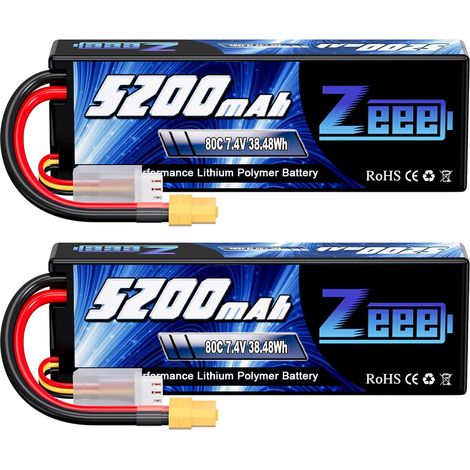 2s lipo Batterie 5200mAh 7,4V 80C RC Batterie, avec connecteur XT60 Fiche, pour RC Evader BX Auto Car Truck LKW Truggy RC Hobby (2 Paquets) (1/5)