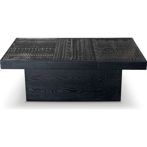Table Basse 2 Tiroirs "Ethnique" 120cm Noir (1/5)