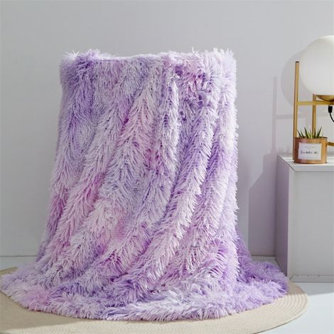 Couverture 160x200 cm, Plaid Polaire Super Douce et Duveteux, Fausse Fourrure Haute Qualité, Chaude et Confortable, Canape, Couvre-Lits, Tie Dye-Violet