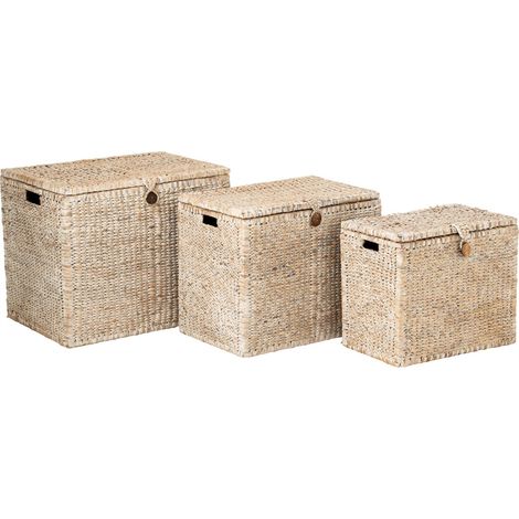 Set de 3 coffres en jacinthe d'eau blanc cassé - blanc cassé (1/5)