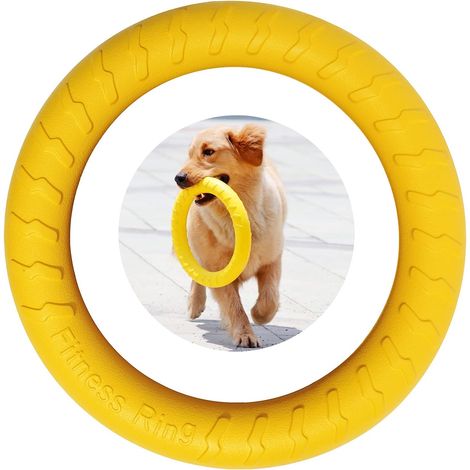 Dog Fitness Ring, Dog Bite Ring, Dog Agility Exercise Equipment, Interactive Tug of War Training Ring for Small and Large Dogs，19cm(Yellow, Small) (1/5)