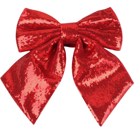 Ribbon - Bow Sequin - Pour Décoration De Sapin De Noël Porte Fenêtre Guirlande Cadeau - Rouge - 25 X 25 Cm - 1 Pièce (1/5)