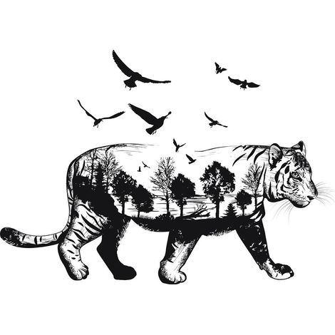Stickers muraux silhouettes d'animaux en noir et blanc pour la décoration du salon et de la chambre (Style 3) (1/5)