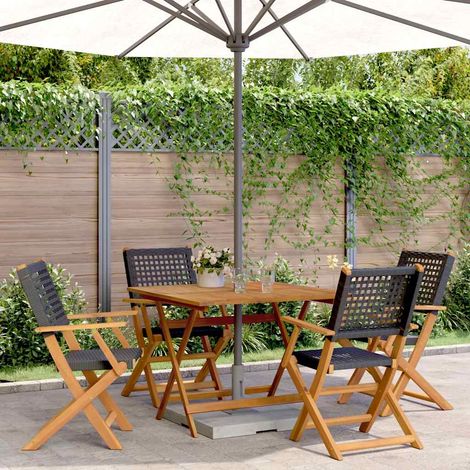 Ensemble à manger de jardin 5 pcs-Salon de jardin résine tressée et bois massif 721631 (1/5)