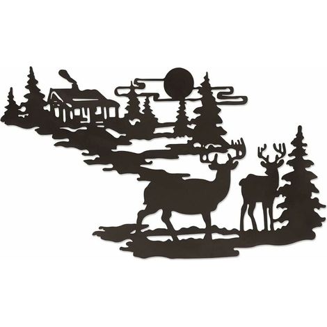 royaluxe- Décoration Murale Cerf en Métal Cerf en Forêt Métal Suspendu Art Mural pour Cadeau De Pendaison De Crémaillère Décoration De La Maison Sculpture Murale Intérieure Et Extérieure,Bronze, 40 x  (1/5)