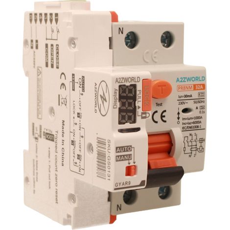 RCCB Interruttore Differenziale Puro Riarmo Automatico, Tipo A 1P+N 3M 6000A 30mA AC 230V IP20 IEC61008-1 PR8NM, Corrente Disponibili 16A 25A 32A 40A 63A  (32A)