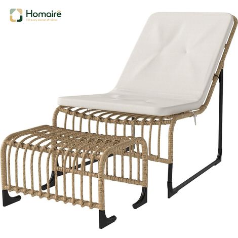 HOMAIRE Rattan Relaxsessel mit Fußhocker UV-beständig für Garten, Balkon, Terrasse