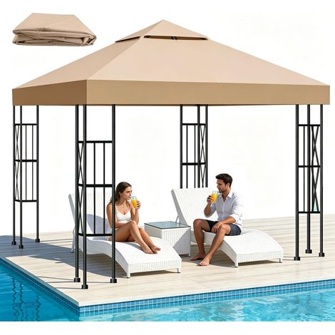 Toile de Remplacement pour Pergola 3x3m, Imperméable Anti-UV Voile d‘ombrage en Polyester 300D avec Revêtement PA, Housse de Tonelle Amovible pour Jardin, Terrasse Protection Solaire,Kaki (1/5)