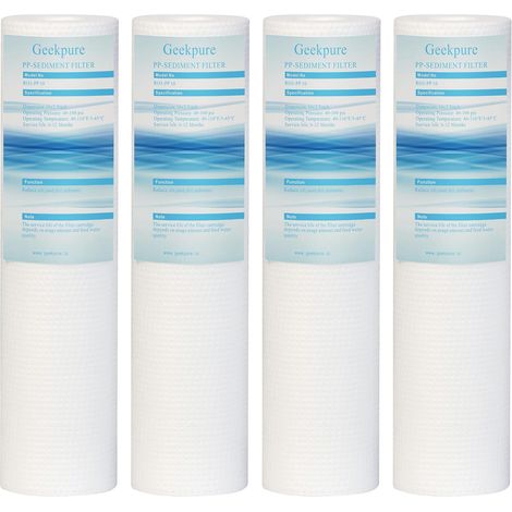 Lot de 4 cartouches filtrantes à eau sédimentée en polypropylène 6,3 x 25,4 cm(2,5 x 10 pouces), 5 micron (1/4)
