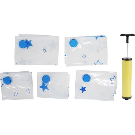 Lot de 5 sacs de rangement sous vide réutilisables avec pompe manuelle pour couettes, vêtements, couvertures et linge de lit-AquaForge