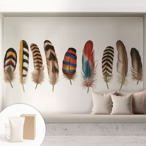 Papier peint avec colle pour décoration moderne de salon chambre à coucher cuisine et bureau Facile Plumes colorées 208x146 cm (1/5)