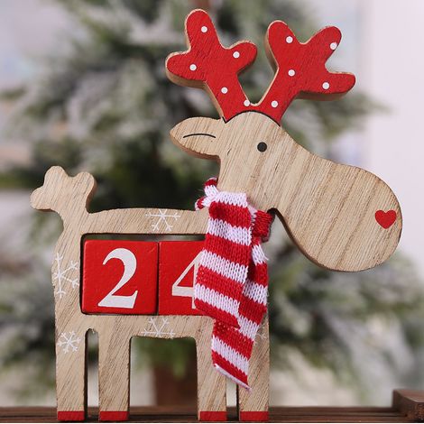 Calendrier de l'Avent de Noël en bois Calendrier du compte à rebours des rennes Calendrier perpétuel Décorations de table de Noël Décorations de festival festif Écharpe Elk (1/2)