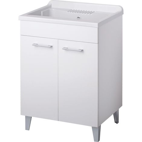 Lavatoio legno 2 ante interno 60x50 (H.85) vasca asse PP BIANCO (1/5)
