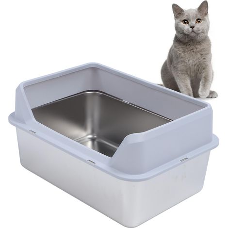 Bac à Litière pour Chat en Acier Inoxydable, Grand Bac à Litière de 19,7 X 13,8 X 5,9 Pouces, Bac à Litière en Métal à Côtés Hauts avec Pelle, Bac à Litière pour Chat à Entrée (1/5)