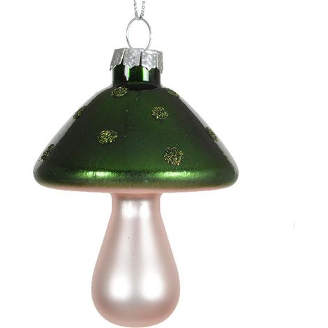 Kaemingk – Suspension de Noël nostalgie champignon vert foncé – Verre, Ø 6,5 cm, H 9,2 cm