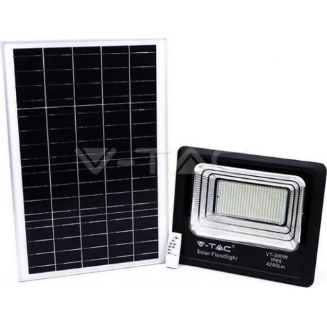 Foco LED V-TAC con control remoto, panel solar de 50 W, LiFePO4, temporizador, cable de 5 m, blanco natural, negro, IP65
