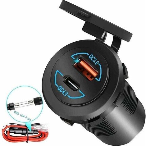 Prise USB 12 V Charge rapide 4.0 PD Type C et Charge rapide 3.0 Prise de chargeur USB, prise de courant de voiture 12 V/24 V prise étanche pour voiture, bateau, marine, moto, voiturette de golf, kit d (1/4)