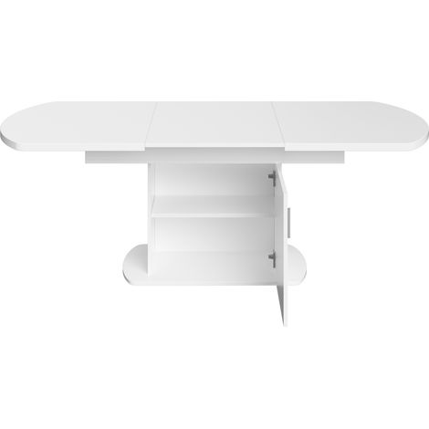 Table à manger ovale extensible avec rangement, 140/200 x 80 x 75 cm, blanc avec poignées argentées (1/5)