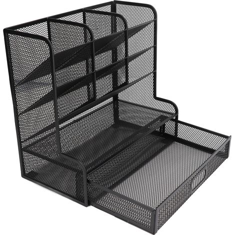 Porte-stylo en maille, porte-stylo multifonctionnel, article de papeterie de bureau en métal, avec bordure de tiroir, 10 compartiments. (1/5)