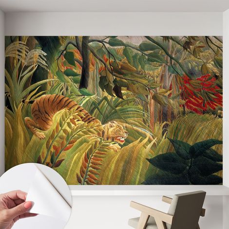 Papier peint autocollant décoratif à motifs pour salon chambre et bureau Tapete adhésif pour décoration Tigre exotique 152x104 cm (1/5)