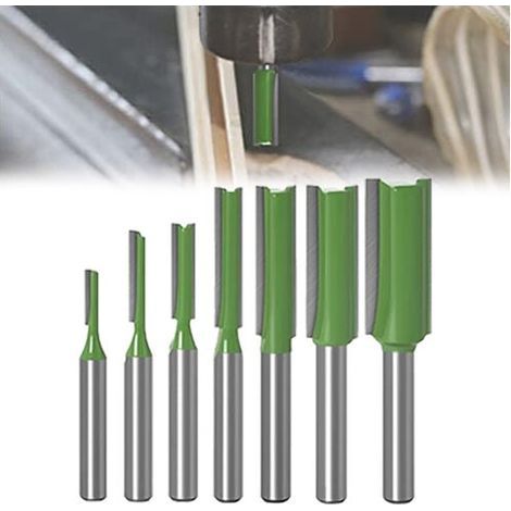 7Pcs Fraise droite à queue de 6 mm, OUYLAF, Fraise Droite Defonceuse, pour Bois Carbure de TungstèNe Outil de Travail Du Bois, Routeur Droite à Simple Duble Flûte à Bois (1/4)