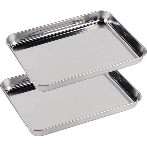 Set mit 2 kleinen Backblechen 23 x 17 x 2 5 cm rechteckige Auflaufform Kuchenform Grillplatte Edelstahl zum Backen Braten Kochen 2,5 cm (1/5)