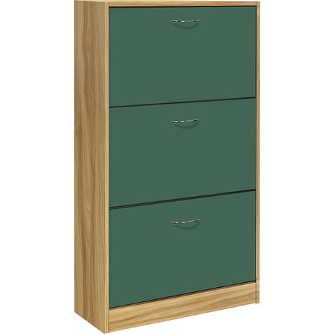 Scarpiera 3 Ante Ripiani Doppia Profondità con Maniglia Verde Quercia 63x24x115cm (1/5)
