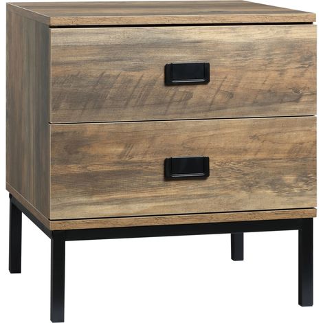 Retro Bedside Table, End Side Table with 2 Drawers, Metal Frame for Bedroom, Living Room, Coffee