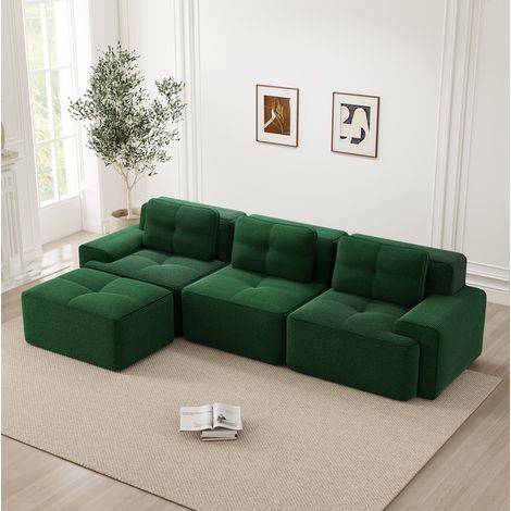 Canapé modulaire d’angle 293x177x69 cm vert en velours côtelé avec assise profonde (1/5)