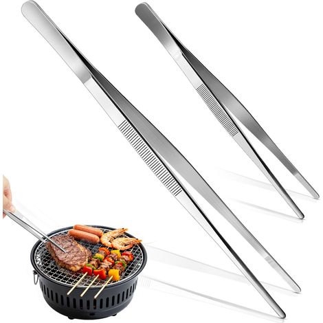 Pince Cuisine Inox 2 Pièces, 20/30 cm pour Cuisson & Service Pointes dentelées, pinces longues en acier inoxydable, pour barbecue, grillade, friture, viande, pâtes & dressage (1/5)
