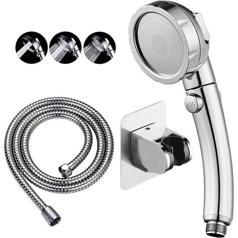 Ducha de mano de alta presión sin taladro con interruptor de encendido/apagado y pausa，3 modos de rociado，Cabezal de ducha ahorrador de agua (1/5)