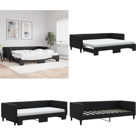 Tagesbett Ausziehbar mit Matratzen Schwarz 90x190 cm Stoff - Schlafsofa - Doppelbett (1/5)