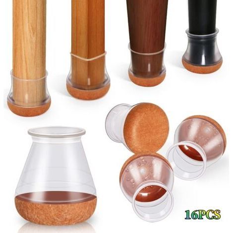 Pack of 16 transparent chair leg protectors (2 x 2 x 3 cm), silicone floor protectors, suitable for chair legs, reduce noise and prevent scratches. (1/5)