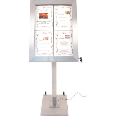 Porte-menu à LED couleurs en inox 4xA4 avec poteau et socle - SECURIT (1/5)