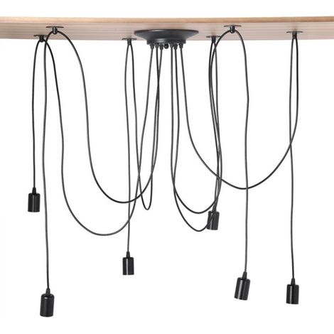 Modern and Retro 6-Arm Pendant Light DIY Creative Adjustable Spider Chandelier 2m Vintage Ceiling Lamp with E27 Socket Black (Light Source Not Included) (1/5)